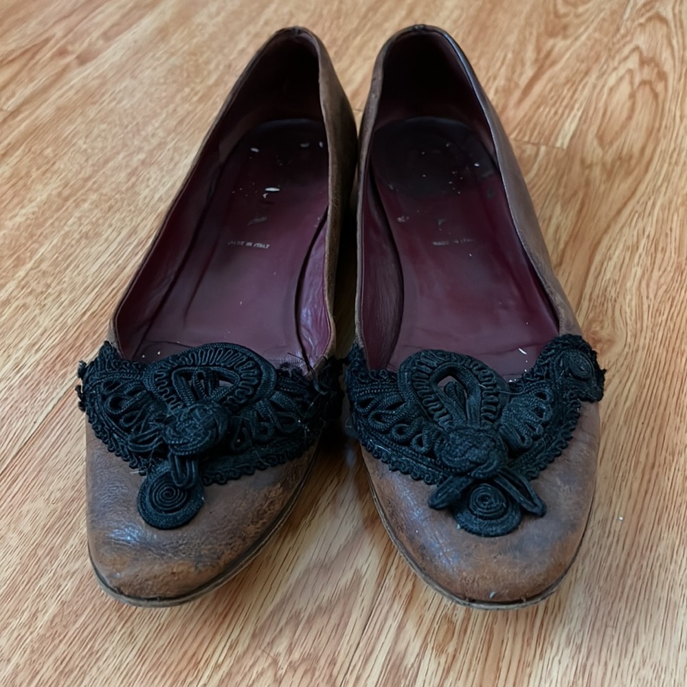 Vintage Prada flats with embroidery detail